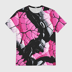 Мужская футболка Чёрные линии на чёрно-розовом фоне