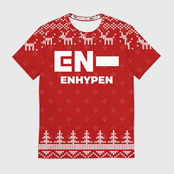 Футболка мужская Новогодний Enhypen с оленями, цвет: 3D-принт