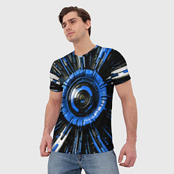 Футболка мужская Чёрно-синяя сфера киберпанк, цвет: 3D-принт — фото 2