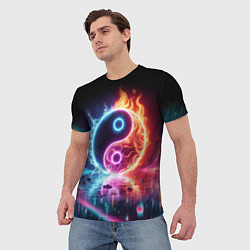 Футболка мужская Инь янь - неоновый космос, цвет: 3D-принт — фото 2