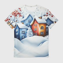 Мужская футболка Зимний новогодний городской пейзаж