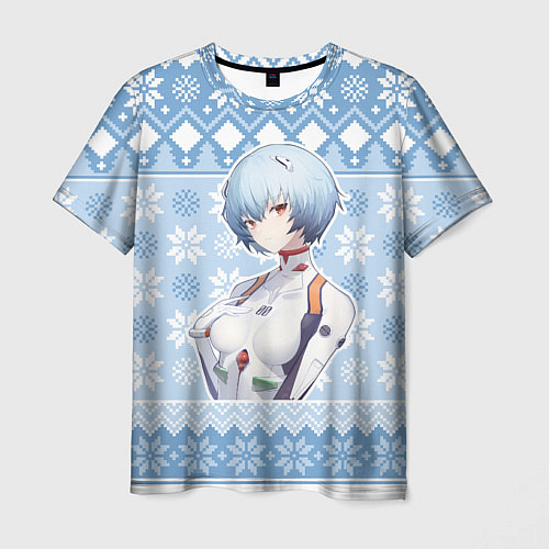 Мужская футболка Rei christmas sweater Evangelion / 3D-принт – фото 1