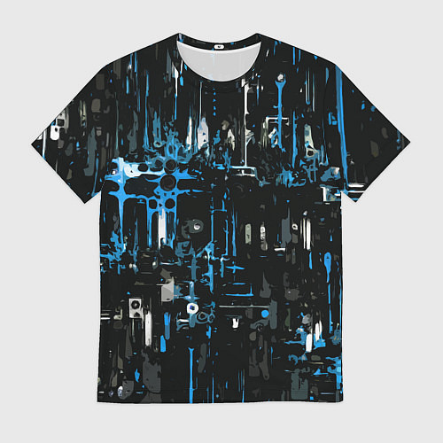 Мужская футболка Бело-синяя тревожная абстракция на чёрном фоне / 3D-принт – фото 1
