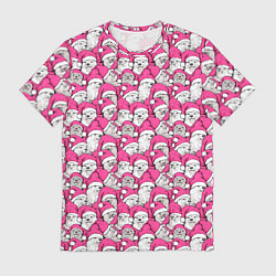 Мужская футболка Выдры новогодние в розовых колпаках