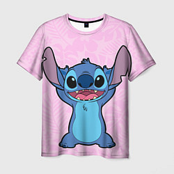 Футболка мужская Stitch on a pink background, цвет: 3D-принт