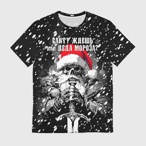Мужская футболка Средневековый воин скелет в шапке Санты / 3D-принт – фото 1