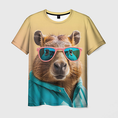 Мужская футболка Модная капибара в отпуске / 3D-принт – фото 1