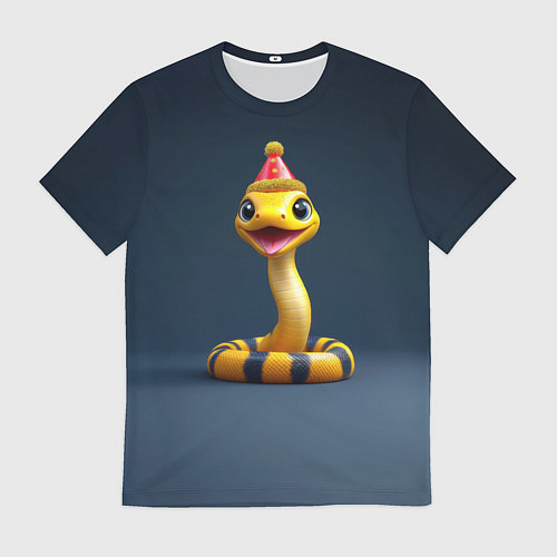 Мужская футболка Желтая новогодняя змейка / 3D-принт – фото 1