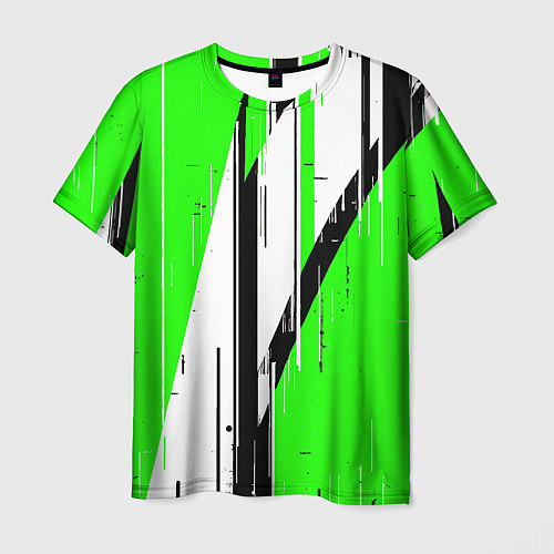 Мужская футболка Black and white vertical stripes on a green backgr / 3D-принт – фото 1