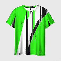 Футболка мужская Black and white vertical stripes on a green backgr, цвет: 3D-принт