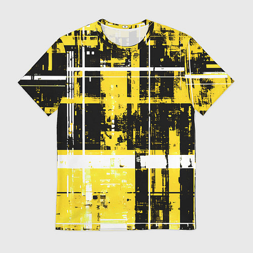 Мужская футболка Жёлто-белый гранж на чёрном фоне / 3D-принт – фото 1