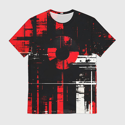 Мужская футболка Красно-белый гранж на чёрном фоне / 3D-принт – фото 1
