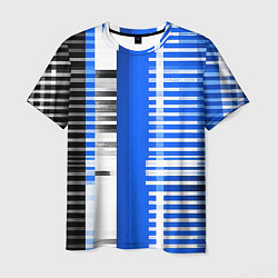 Мужская футболка White stripes on a black and blue background