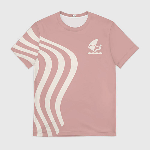 Мужская футболка Парусник и волны на розовом / 3D-принт – фото 1