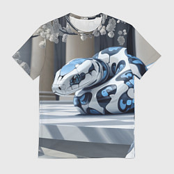 Футболка мужская Белая кибер змея с сними пятнами, цвет: 3D-принт