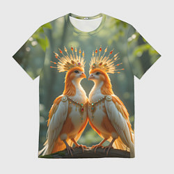 Футболка мужская Влюбленные птички с коронами, цвет: 3D-принт