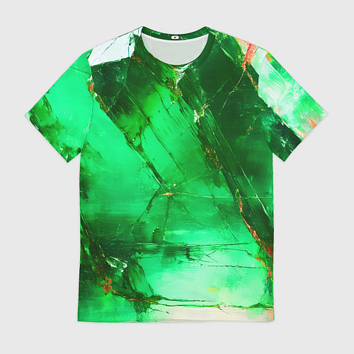 Мужская футболка Зелёное треснувшее стекло / 3D-принт – фото 1