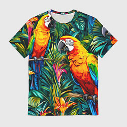 Футболка мужская Попугайчики ара в джунглях, цвет: 3D-принт