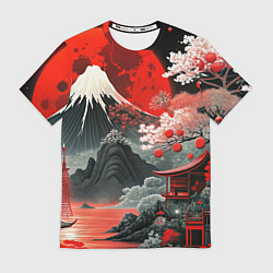 Футболка мужская Горы и сакура Японии, цвет: 3D-принт