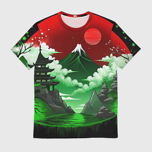Мужская футболка Япония красно-зеленая природа / 3D-принт – фото 1