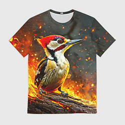 Футболка мужская Дятел в огне, цвет: 3D-принт