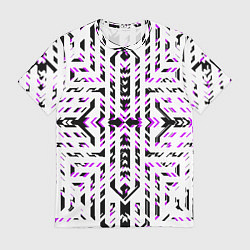 Футболка мужская Чёрно-фиолетовые диагональные полосы на белом фоне, цвет: 3D-принт