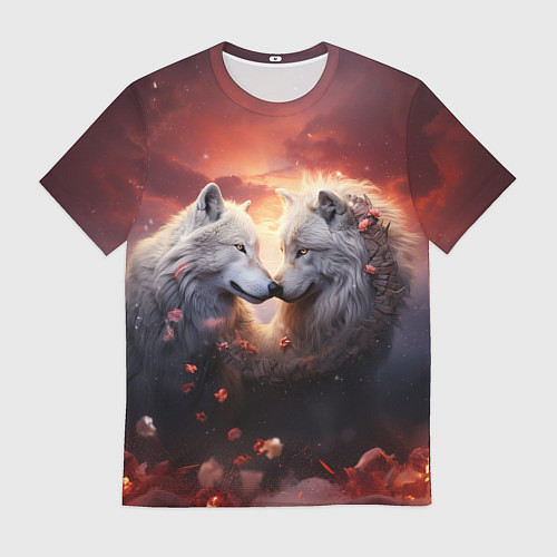 Мужская футболка Влюбленные волки в цветах / 3D-принт – фото 1