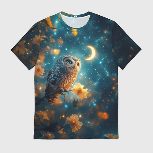 Мужская футболка Сова смотрит на месяц / 3D-принт – фото 1