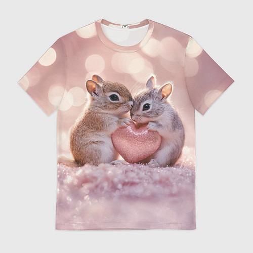 Мужская футболка Влюбленные белочки с сердечком / 3D-принт – фото 1