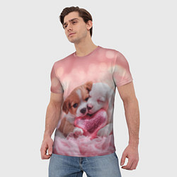 Футболка мужская Милые щенки и сердце, цвет: 3D-принт — фото 2