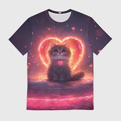 Футболка мужская Котенок и сердце из света, цвет: 3D-принт