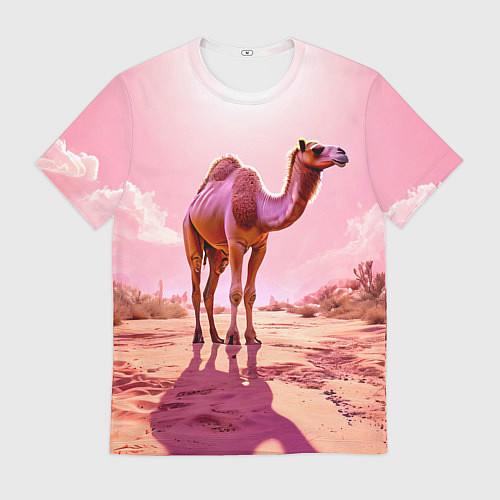 Мужская футболка Верблюд в розовой пустыне / 3D-принт – фото 1