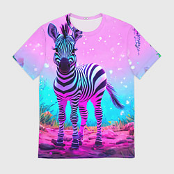 Футболка мужская Зебра в розово-фиолетовом лесу, цвет: 3D-принт