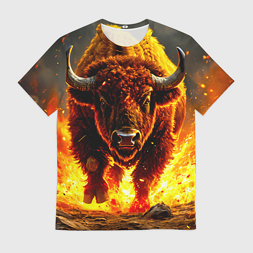 Мужская футболка Буйвол в огне / 3D-принт – фото 1