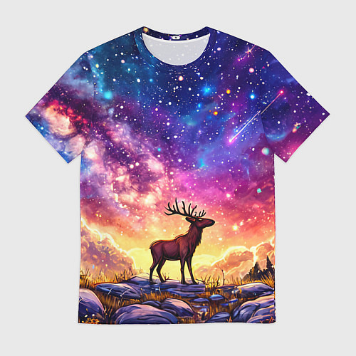 Мужская футболка Лось и звездное небо / 3D-принт – фото 1