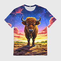 Футболка мужская Буйвол в звездной ночи, цвет: 3D-принт