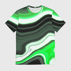 Мужская футболка Волнистые горизонтальные чёрно-зелёные полосы на б