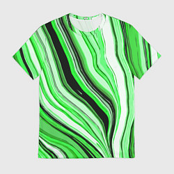 Футболка мужская Волнистые вертикальные чёрно-зелёные полосы, цвет: 3D-принт