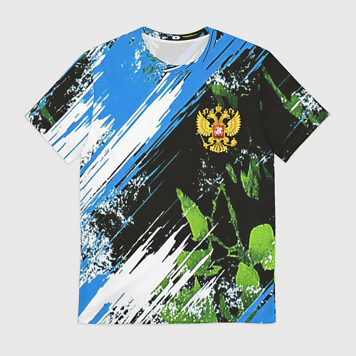 Мужская футболка Герб России на камуфляже / 3D-принт – фото 1