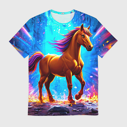 Мужская футболка Лошадь в ярких лучах / 3D-принт – фото 1