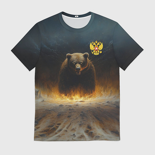Мужская футболка Русский медведь в огненном поле / 3D-принт – фото 1