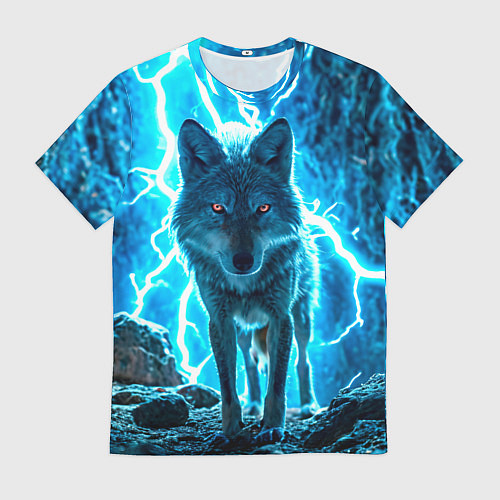 Мужская футболка Волк в разрядах молнии / 3D-принт – фото 1