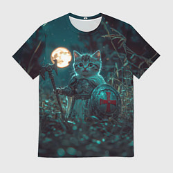 Футболка мужская Котенок рыцарь с щитом, цвет: 3D-принт