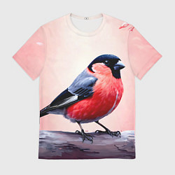Футболка мужская Снегирь на розовом, цвет: 3D-принт