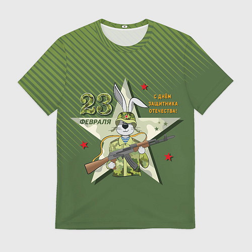Мужская футболка Заяц в форме с автоматом / 3D-принт – фото 1