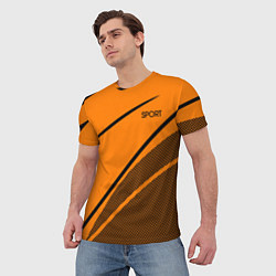 Футболка мужская Sport оранжевый с чёрным точечный, цвет: 3D-принт — фото 2