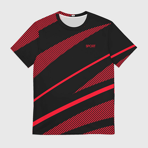 Мужская футболка Sport чёрный и красный полосы / 3D-принт – фото 1