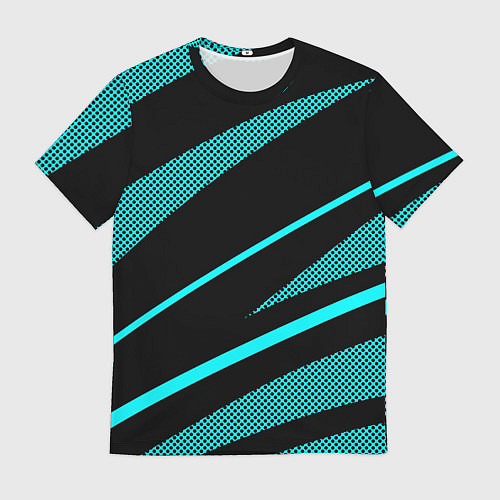 Мужская футболка Чёрный с голубым полосы текстура / 3D-принт – фото 1