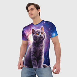 Футболка мужская Британская короткошёрстная кошка в космосе, цвет: 3D-принт — фото 2