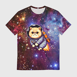 Футболка мужская Котик космонавт в открытом космосе, цвет: 3D-принт